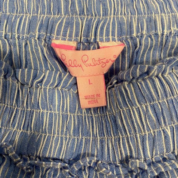 Lilly Pulitzer Moira Off the Shoulder Blue White Striped Blouse Size L - Picture 6 of 8